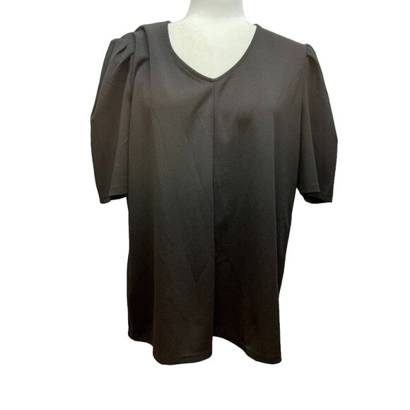 Chico's Black V-Neck Top Size 2 ‎ Short Sleeve Large - Picture 1 of 6